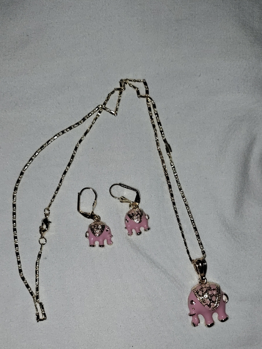 Pink Elephant Pendant Necklace and Earrings Set - Women Jewelry 14 K